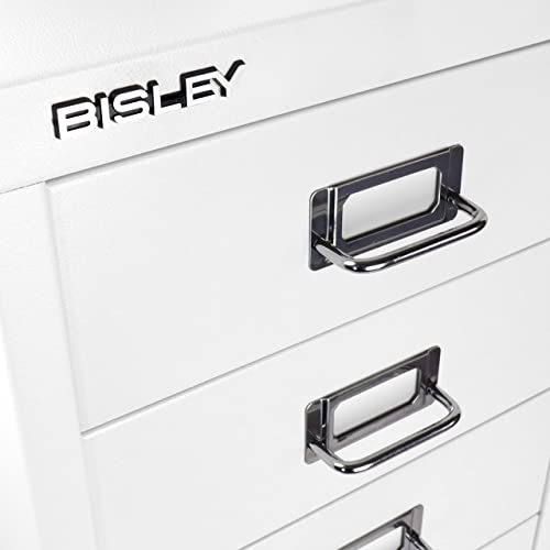 Bisley 10-Drawer Steel MultiDrawer Cabinet - Black, Chrome Pull Handles with Label Holders, Powder-Coated Steel, Removable Drawers, Fits Under Most Desks, Labels Included