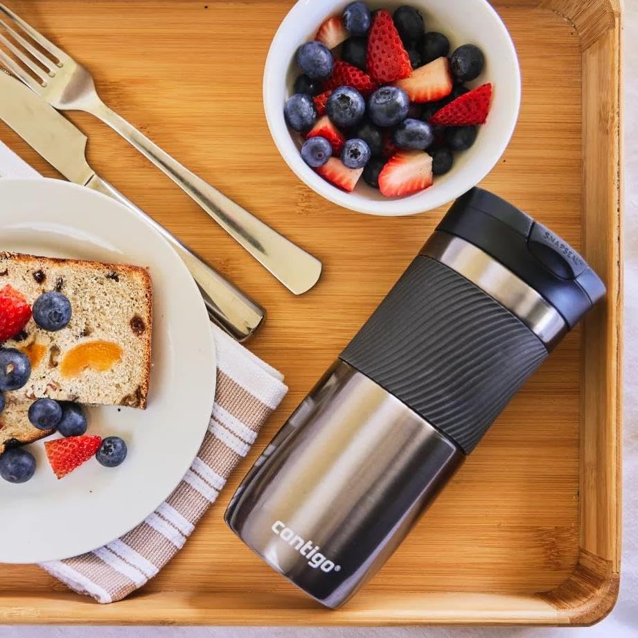 Contigo Byron Snapseal Travel Mug, Stainless Steel Thermal Mug, Vacuum Flask, Leakproof Tumbler, Coffee Mug with BPA Free Easy-Clean Lid, 590 ml, Black