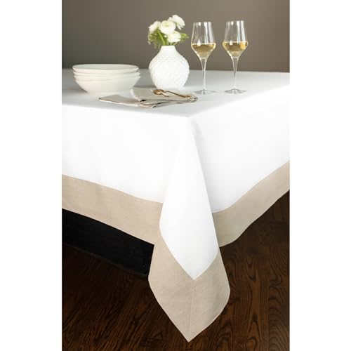 Solino Home Linen Tablecloth 60 x 120 Inch - 100% Pure Linen Cinnamon and Natural Rectangular Tablecloth - Machine Washable Table Cloth for Fall, Autumn, Halloween, Thanksgiving - Contempo