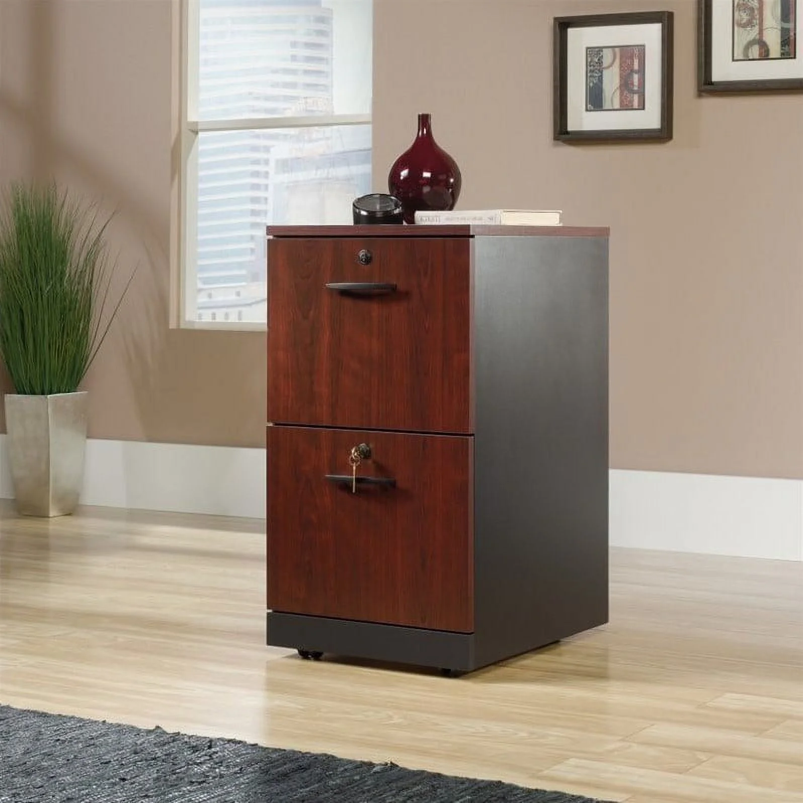 Home Square 2 Drawer Wood Filing Cabinet Set in Classic Cherry (Set of 2)