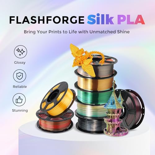 FLASHFORGE Silk PLA Filament 1.75mm, 3D Printer Filament 1kg (2.2lbs) Spool, Smooth and Silky Texture 3D Printing Filament, Dimensional Accuracy +/- 0.02mm