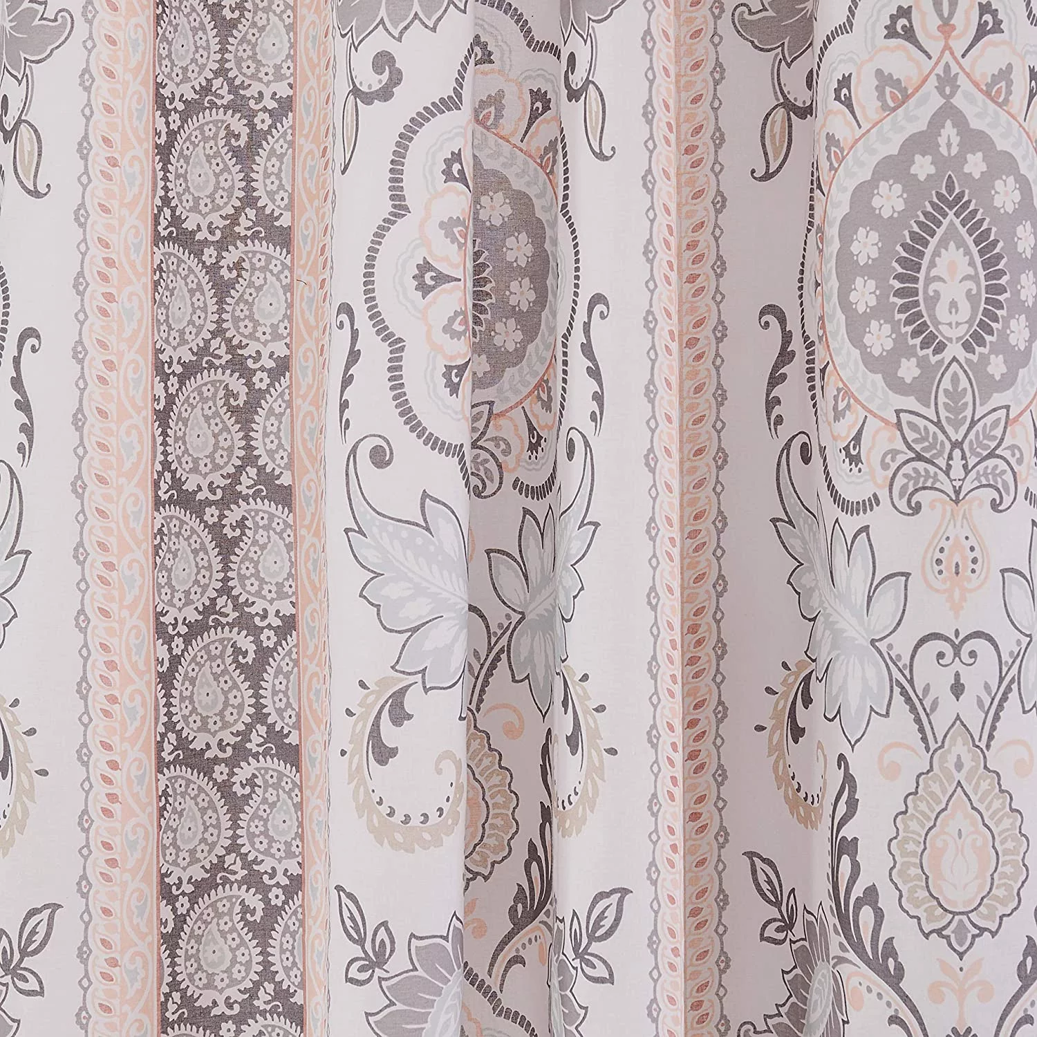 Levtex Home - Darcy - Window Panels with Rod Pocket - Paisley - Grey, Pink, Blue, and White - Cotton Fabric - Lined