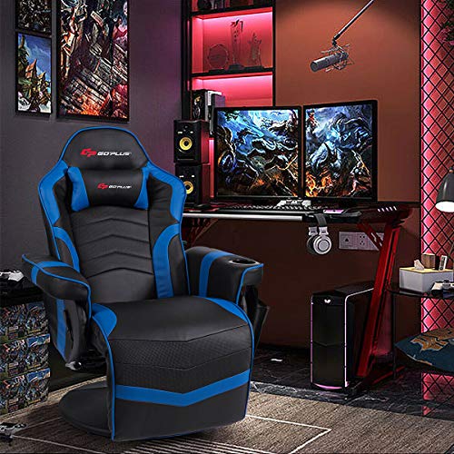 Goplus Massage Gaming Chair, Racing Style Gaming Recliner w/Adjustable Backrest and Footrest, Ergonomic High Back PU Leather Computer Office Chair Swivel Game Chair w/Cup Holder and Side Pouch