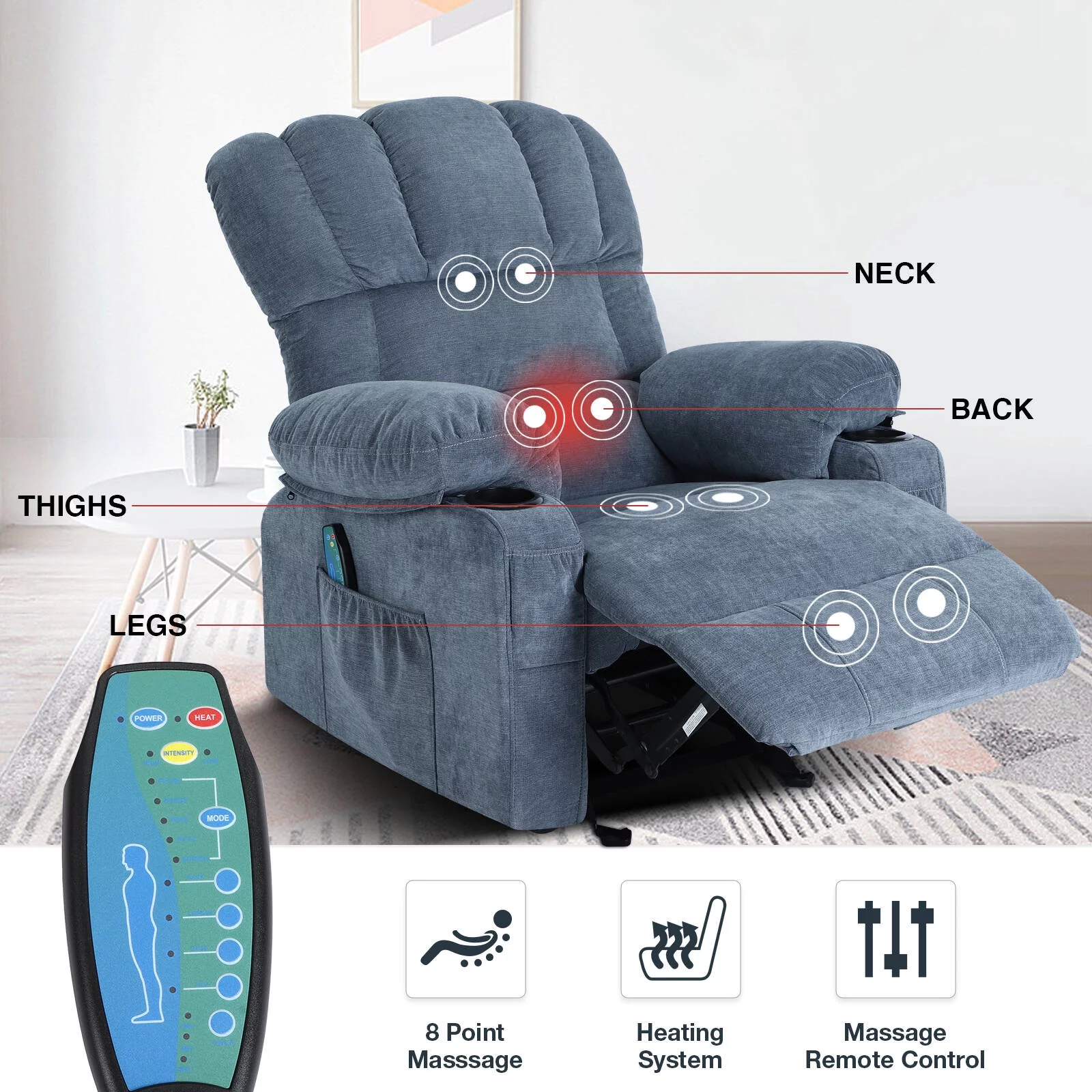 Rocker Recliner with Vibration Massage and Heat