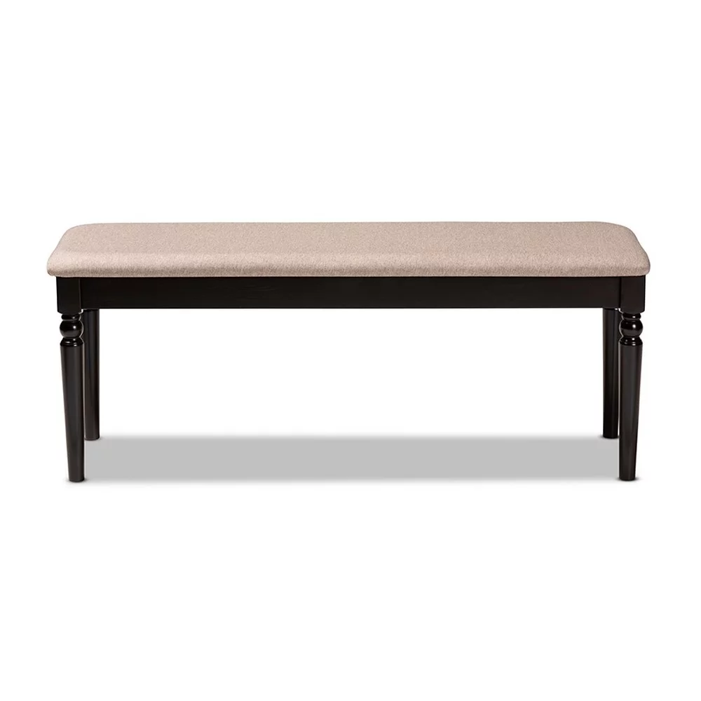 Giovanni Modern and Contemporary Sand Fabric Upholstered and Dark Brown Finished Wood Dining Bench