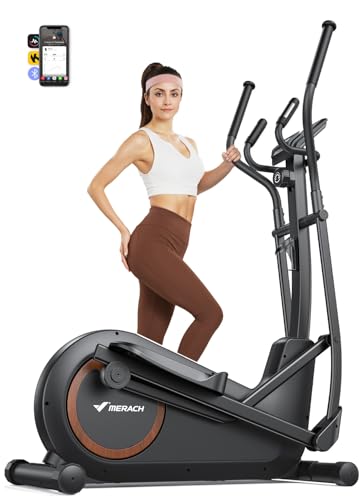 Merach Elliptical Machine, Elliptical Exercise Machine for Home with Hyper-Quiet Magnetic Drive System, Elliptical Training Machines with16.5-19IN Stride, Automatic Resistance, 400lbs Capacity