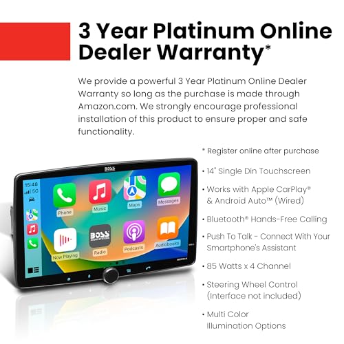 BOSS Audio Systems BVCP9700A-FL Single DIN Car Stereo Wireless Apple CarPlay, Android Auto, 7 Inch Touchscreen, Bluetooth, AM/FM Radio Receiver