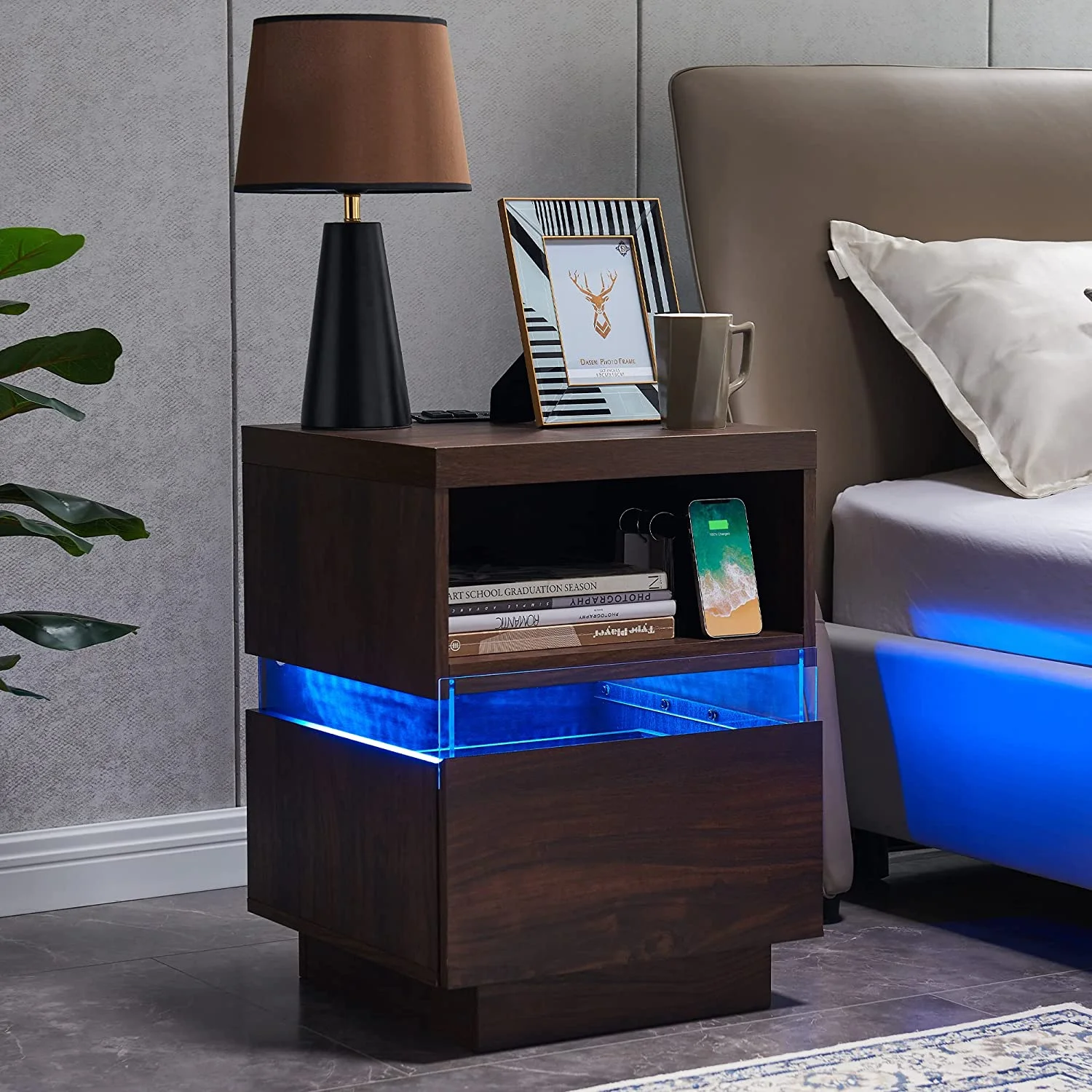 salable T4TREAM LED Coffee Table with Storage  Modern Center Table with Open Display Shelf & Double Sliding Drawers  Accent Furniture with LED Lights for Living Room  Easy Assembly  S