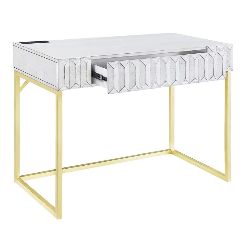 Furniture of America Giffore Wood Writing Desk with USB Port in White