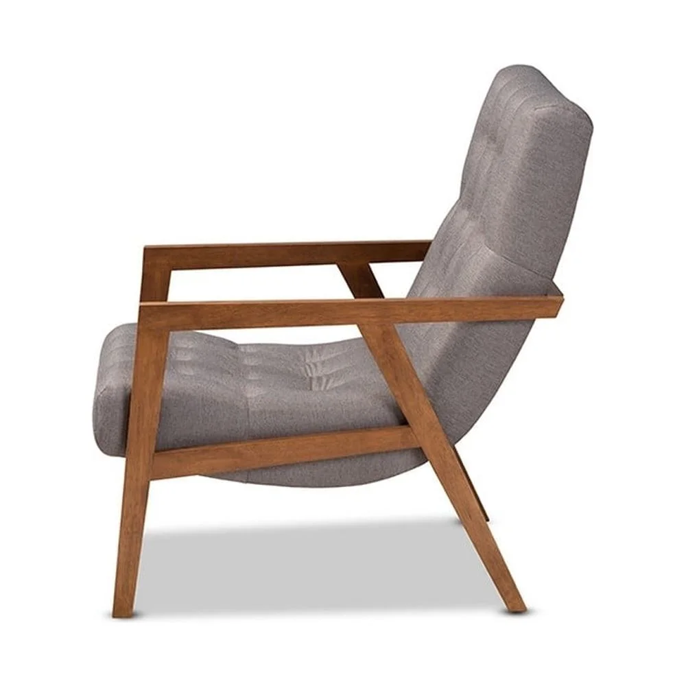 Baxton Studio Naeva Mid-Century Modern Grey Fabric Upholstered Walnut Finished Wood Armchair