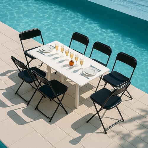 10 Pack White Plastic Folding Chairs Indoor Outdoor Portable Stackable Commercial Seat with Steel Frame Heavy Duty Foldable Chair for Events Office Wedding Party Dining 350lbs Capacity