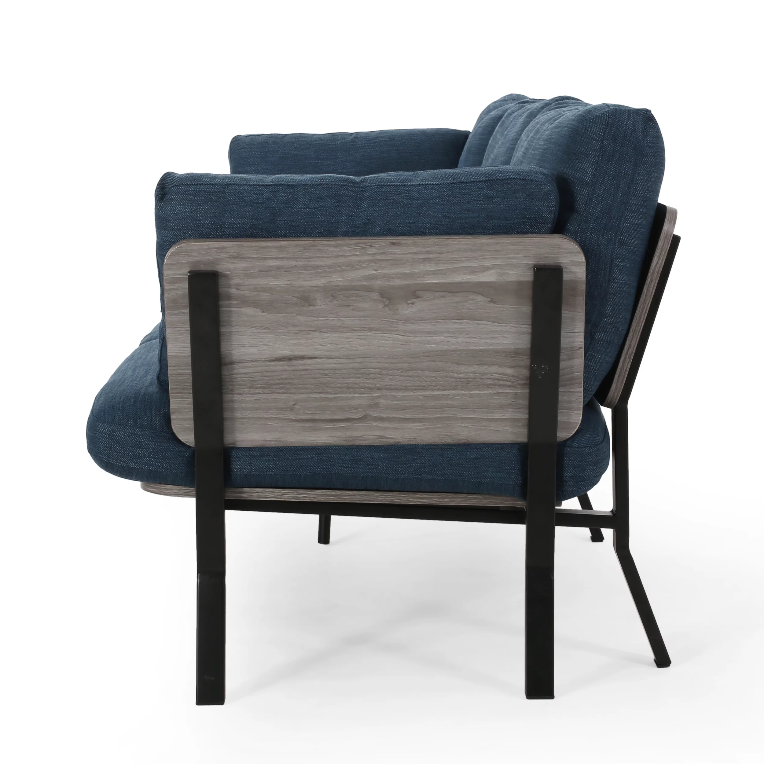 Noble House Zachariah 3 Seater Wood Frame Sofa with Pillows, Navy Blue