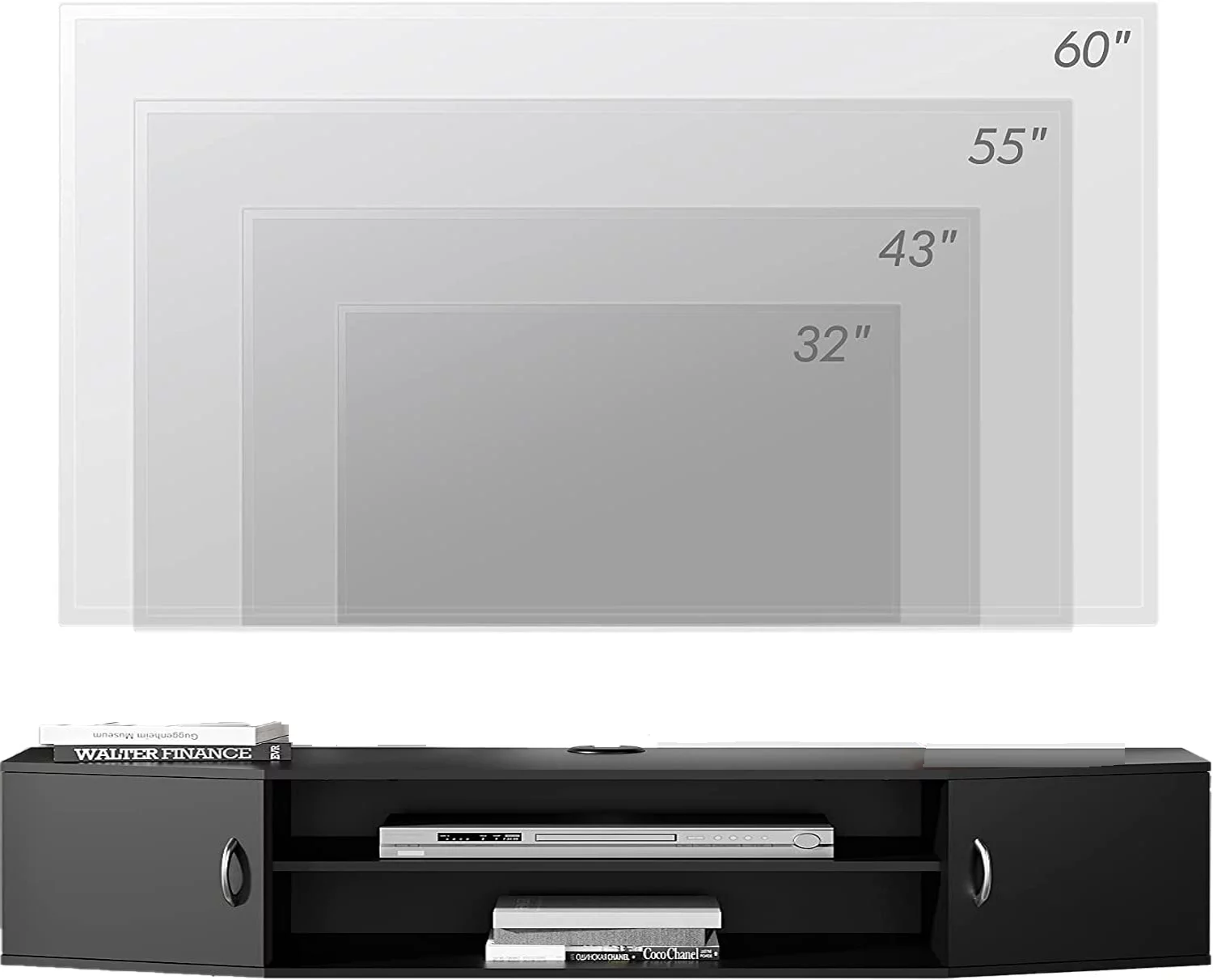 FITUEYES Floating TV Stand with Blue LED Light, Wall Mounted TV Shlef, Entertainment Center Console Stand with Storage Cabinets for Living Room Bedroom