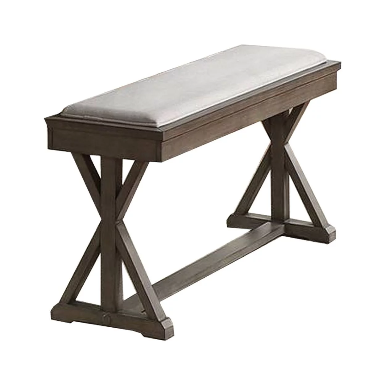 Dining Bench with Padded Seat and Double Pedestal Base, Beige- Saltoro Sherpi