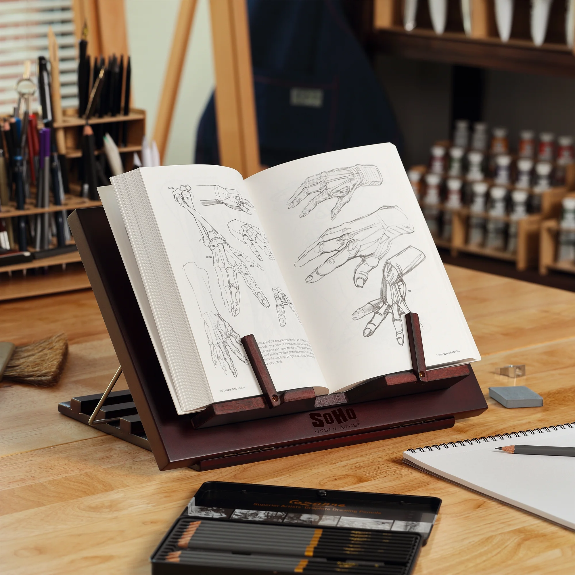 SoHo Urban Artist Tabletop Desk Easel for Painting - Mahogany Finish, Stylish Display Stand with Bookrest