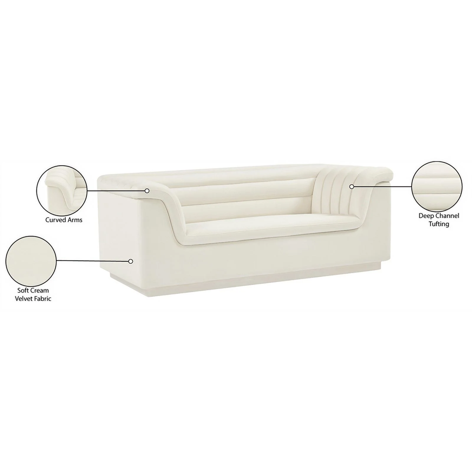 Meridian Furniture Cascade Cream Velvet Fabric Loveseat
