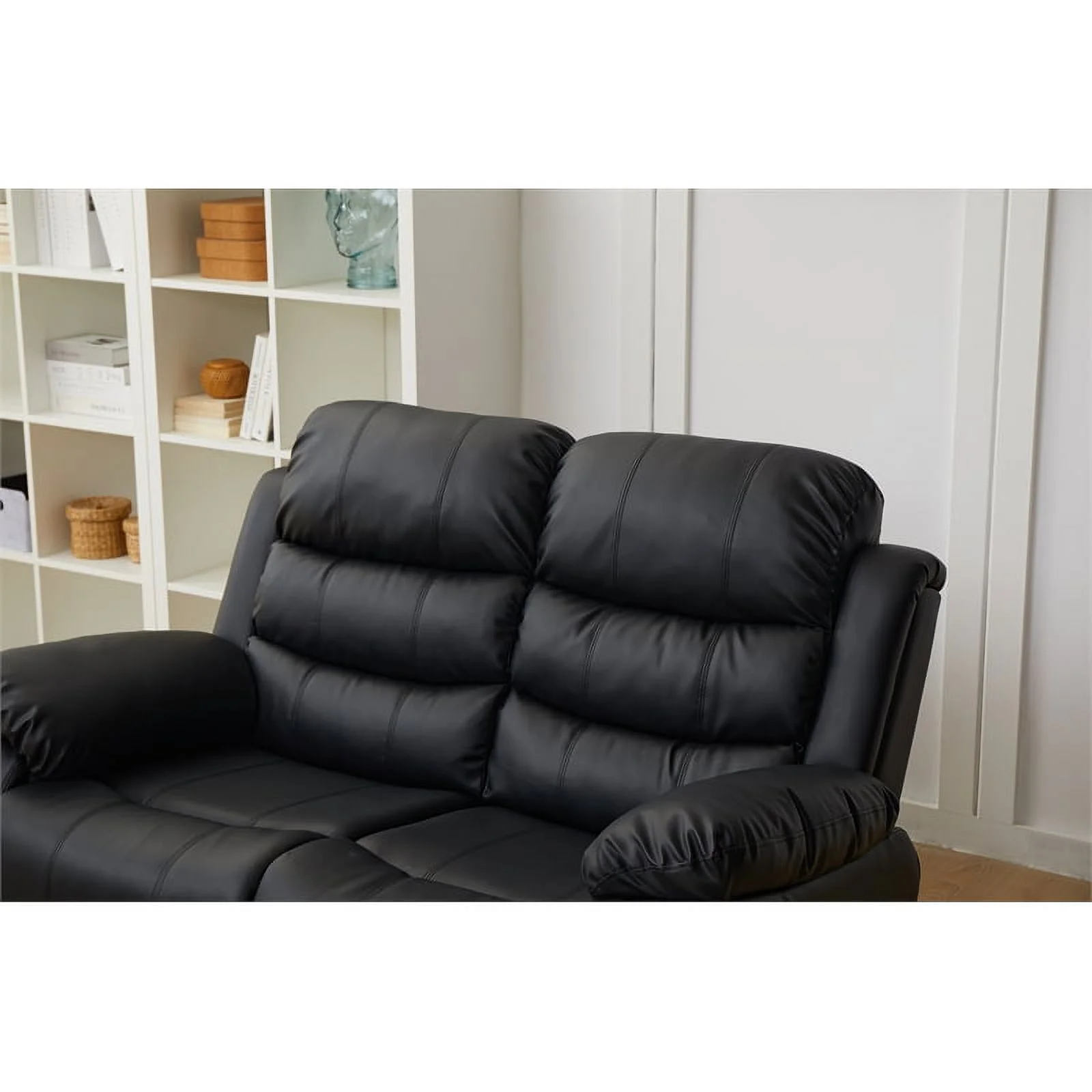 Kingway Furniture Eston Faux Leather Living Room Loveseat in Black