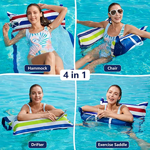 Jasonwell Inflatable Pool Hammock Float - 2 Pack Water Hammock Pool Floaties Multi-Purpose (Saddle Lounge Chair Drifter) 4 in 1 Lake Beach Floating Loungers Swimming Pool Floats Toys for Adults