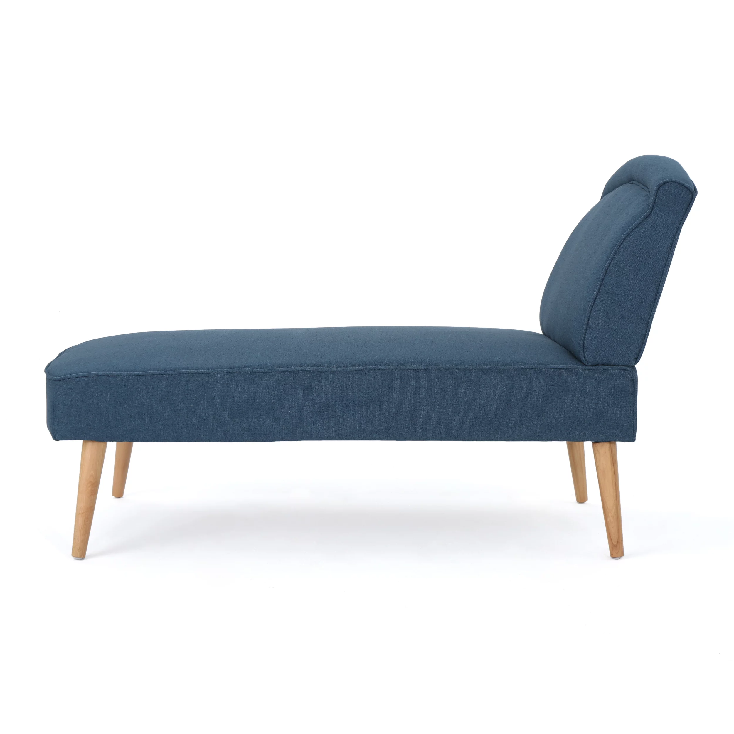 Jolie Mid Century Modern Fabric Chaise Lounge, Navy Blue