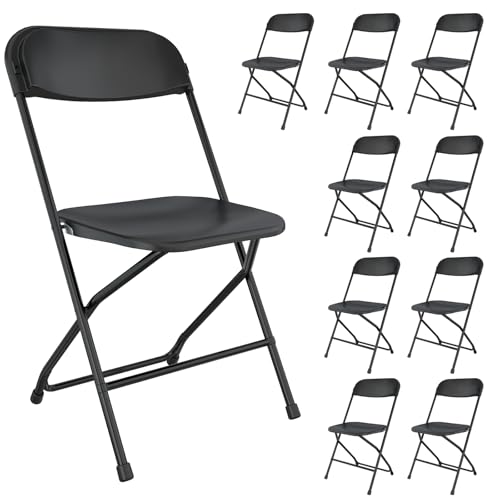 10 Pack White Folding Chairs, Portable Party Chairs, Plastic Folding Chair,Stackable Commercial Seats with Steel Frame for Office Wedding Party Patio Dinning Events, 350lbs Capacity