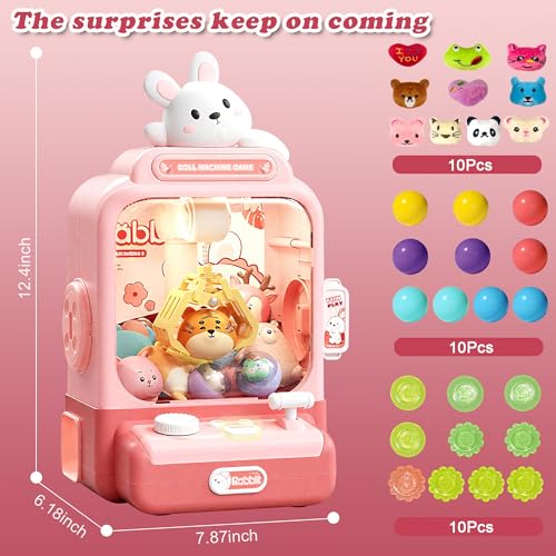 Claw Machine for Kids,Mini Claw Machine with Music, Party Birthday Toys with 10 Plush Toys and 10 Twisters for 3+ Years Birthday Gifts