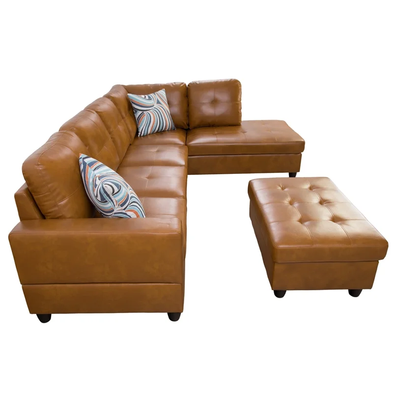 Turmeric Semi PU Synthetic Leather 3-Piece Couch Living Room Sofa Set