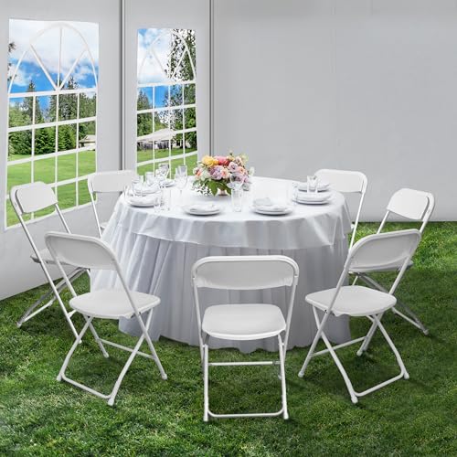 4 Pack Plastic Folding Chair, Portable Steel Frame Party Chairs Seating, Indoor/Outdoor Stackable Commercial Chair for Home, Office, Weddings & Events, 550lbs Weight Capacity, White