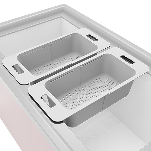 Yatmung Deep Freezer Storage Bins Expandable - Freezer Baskets for Chest Freezer Adjustable - Freezer Organizer Bins with Handle - Freezer Organization Accessories for Kitchen -White, 2-PACK