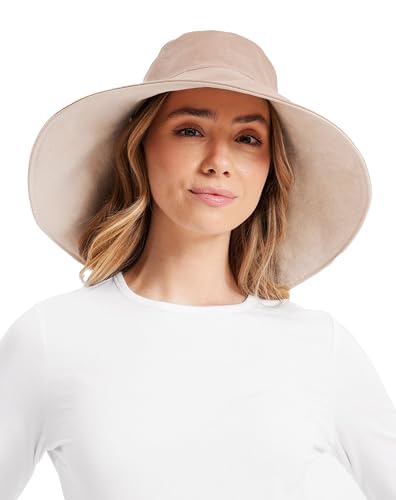 Solbari Women’s Ultra-Wide Cotton Linen Sun Hat UPF 50+, Packable, Adjustable with Ponytail Hole for Travel, Beach & Outdoors