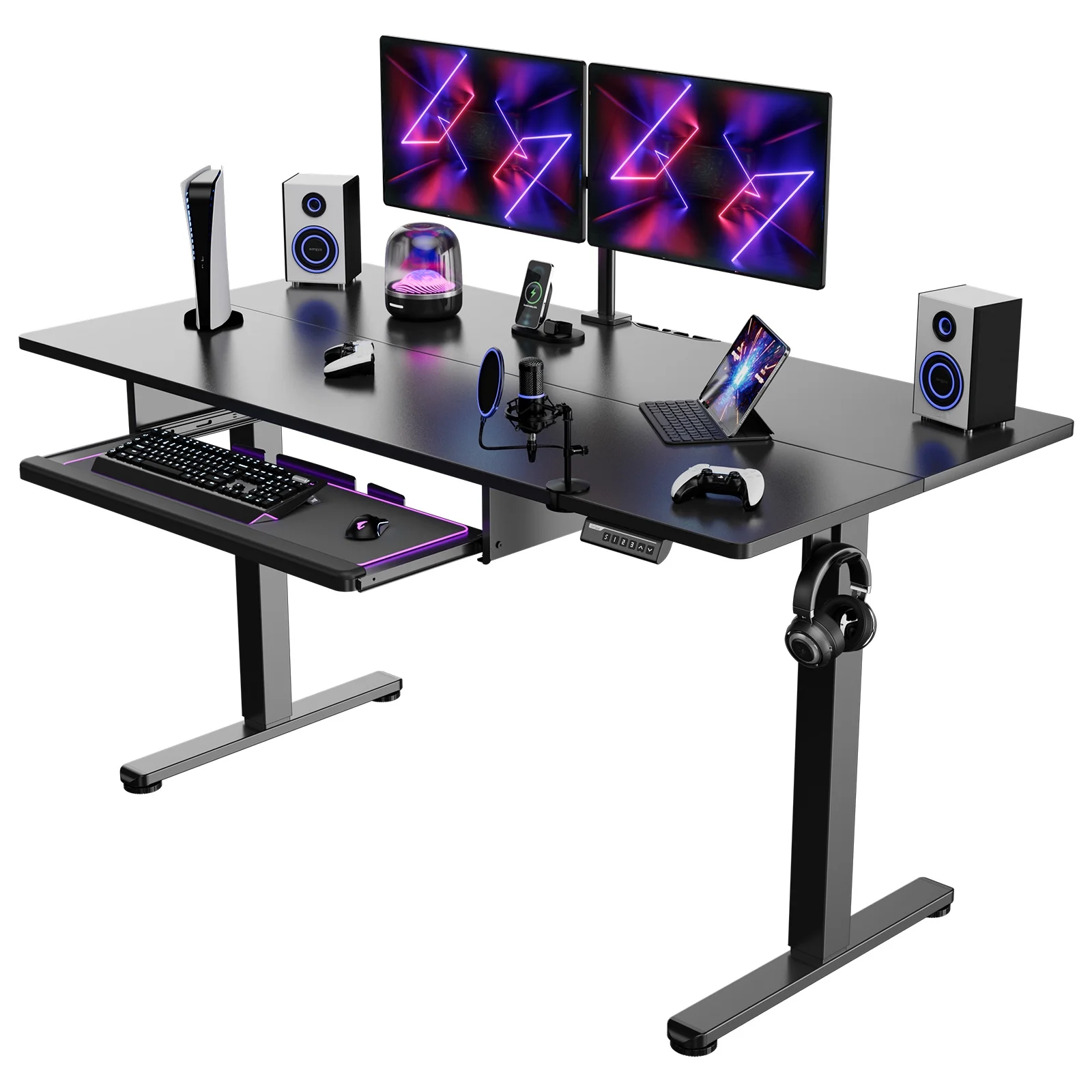 Electric Standing Desk with Keyboard Tray 55 x 28 inches Height Adjustable Gaming Sit Stand up Desk for Home Office Work
