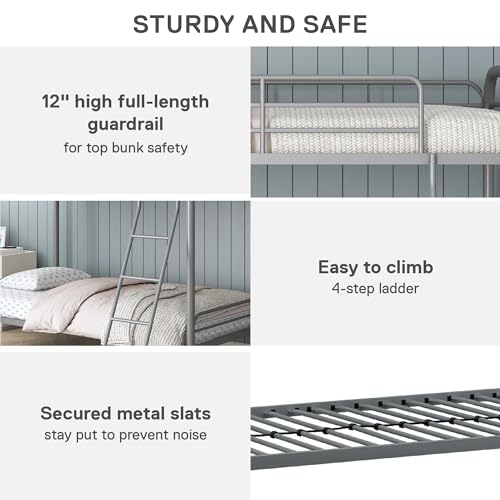 DHP Twin-Over-Futon Convertible Couch and Bed with Metal Frame, Ladder and Guardrails - Black