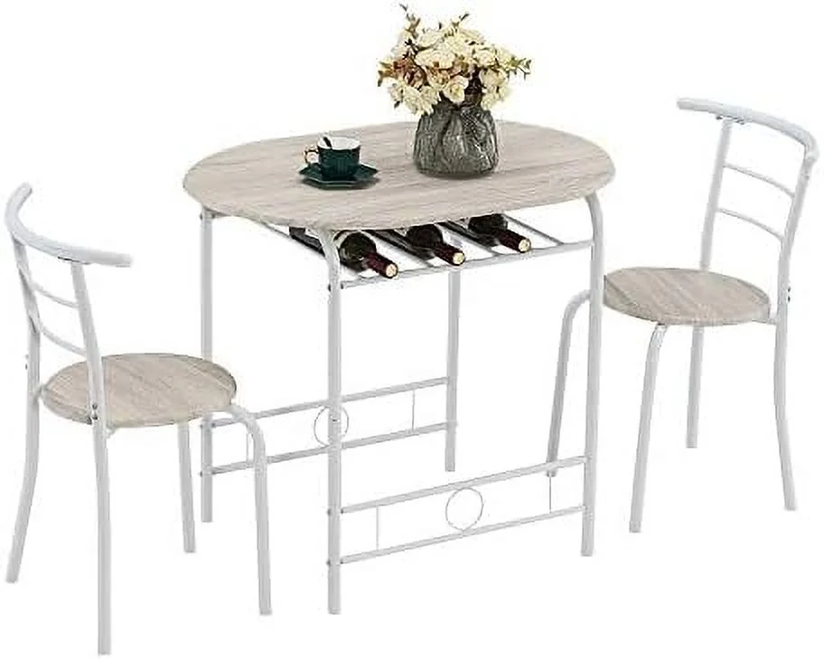 TJUNBOLIFE Compact Dining Table Set for 2  Breakfast Nook Kitchen  Dining Room Set with  Rack for Small Space (Oak and White)