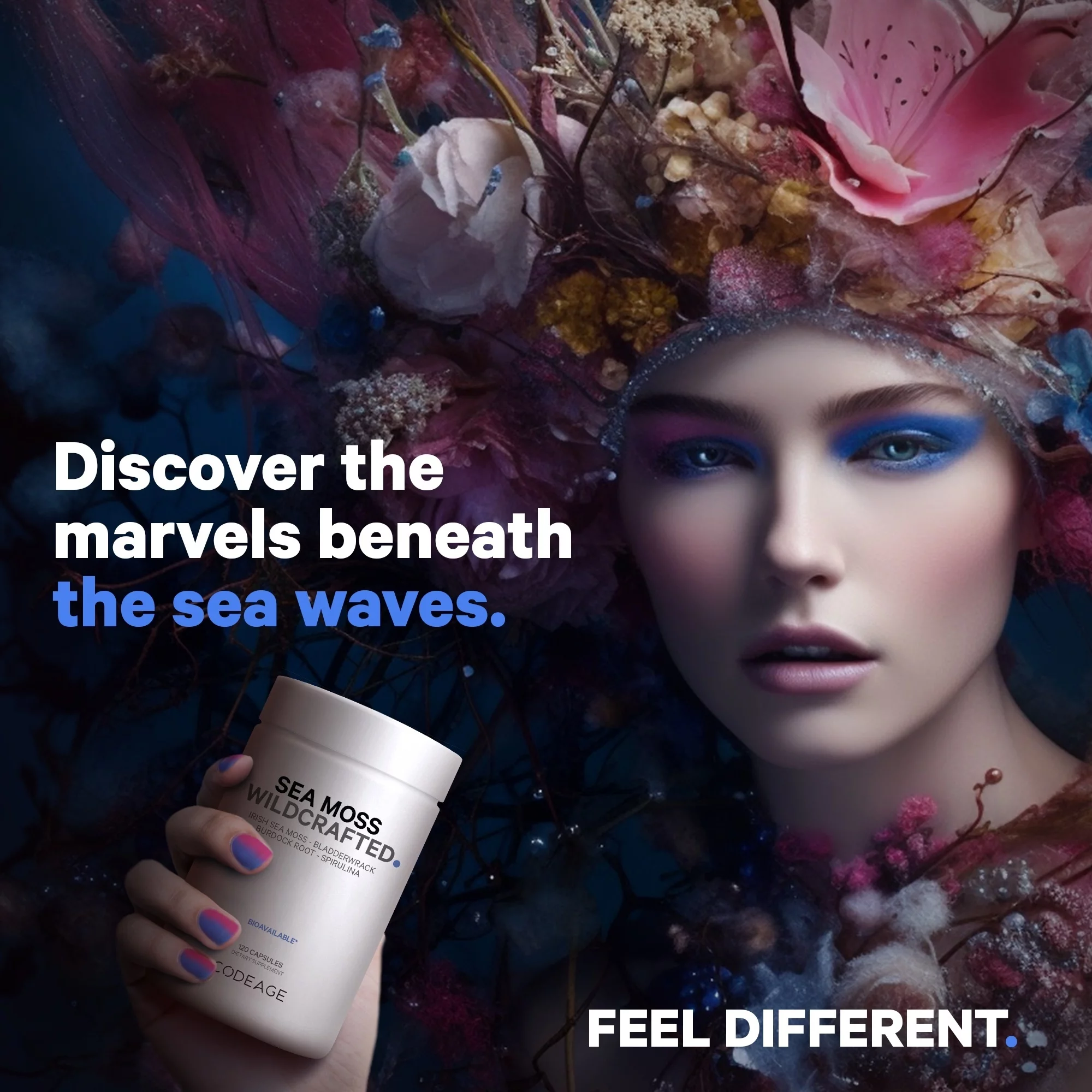 Codeage Raw Wildcrafted Irish Sea Moss, Bladderwrack, Burdock Root, Spirulina & BioPerine® Pepper, 120 ct