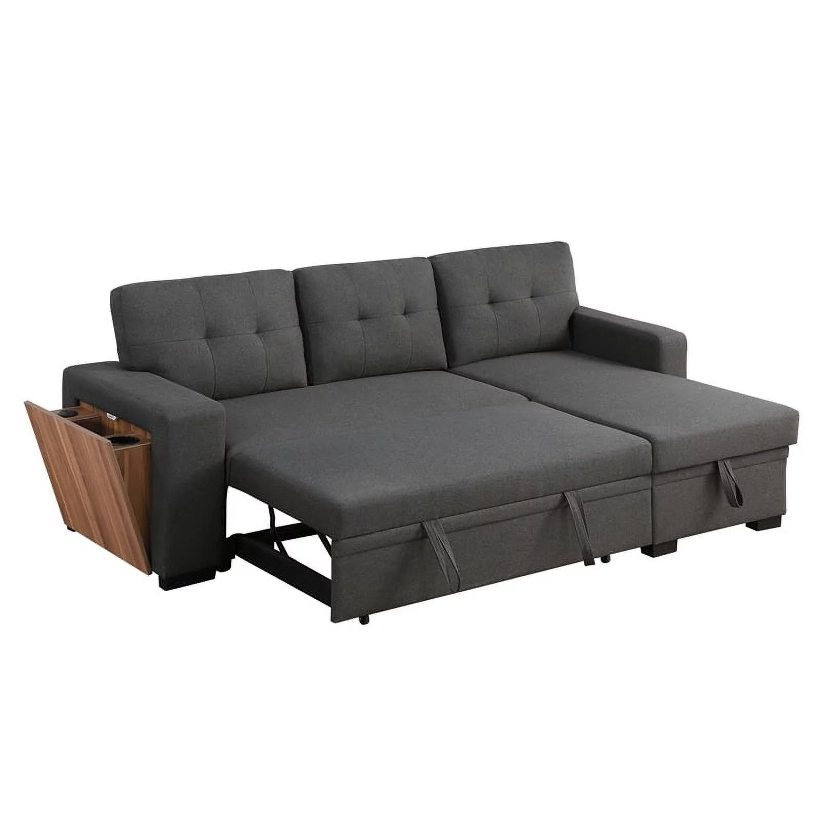 Pemberly Row Fabric Reversible Side Compartment Sectional Sofa Bed - Dark Gray