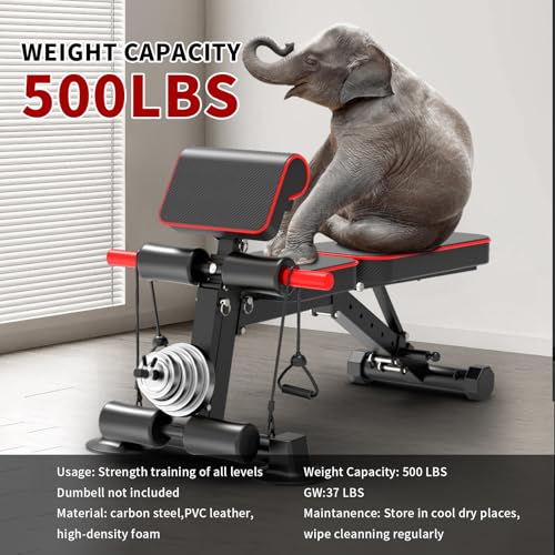 Adjustable Weight Bench,Utility Workout Bench Foldable Incline Decline Benches for Home Gym Full Body Workout,Load 600LBS