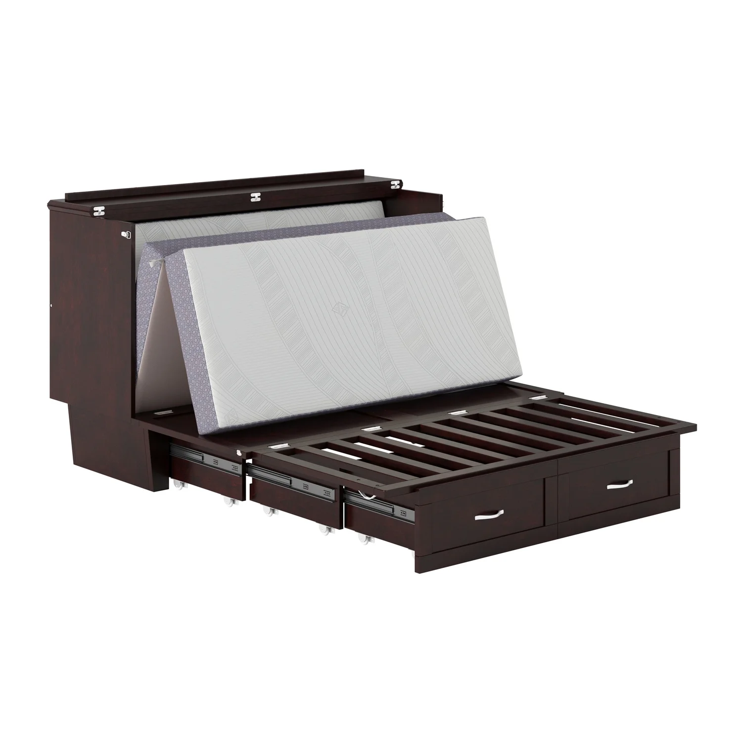 AFI Chelsea Queen Solid Wood Murphy Bed Chest with Mattress in Espresso