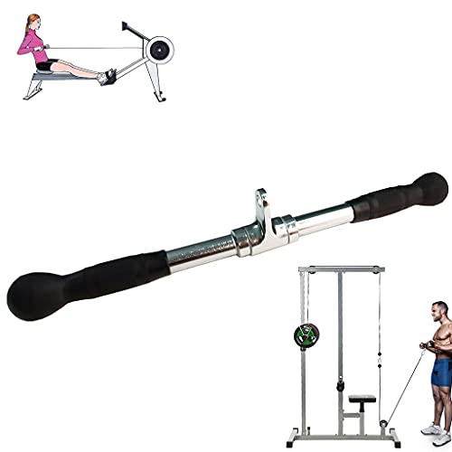 Lat Cable Machine Attachment Curl Pulldown Barbell Revolving Bar, Multi-Exerciser Cable Attachment, Solid Steel Tricep Press Down Bar with Rubber Handgrips & Revolving Hanger