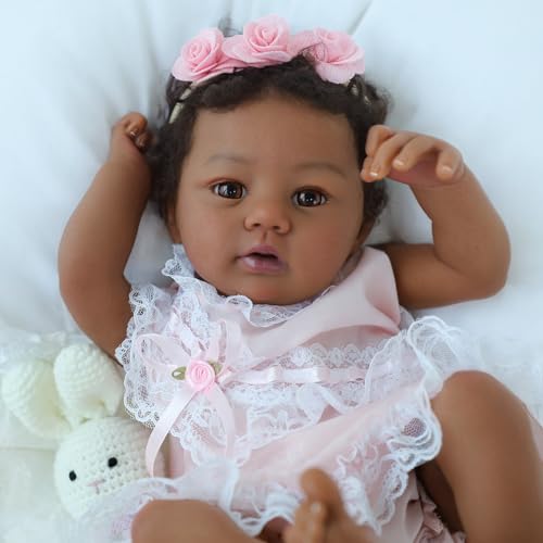 Reborn Baby Doll Black Girl – 18-Inch Realistic Lifelike African American Newborn Handmade Doll with Real Life Soft Weighted Body and Accessories – Gift for Kids Ages 3 and Up