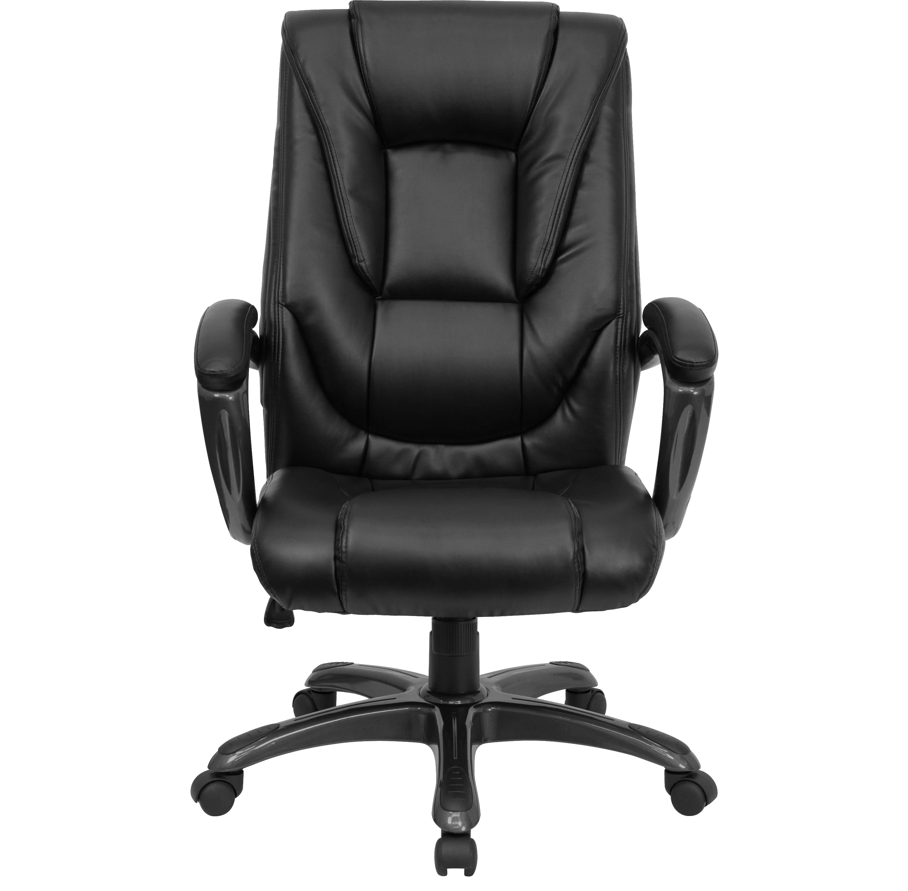 BizChair High Back Black LeatherSoft Layered Upholstered Executive Swivel Ergonomic Office Chair with Smoke Metal Base and Arms
