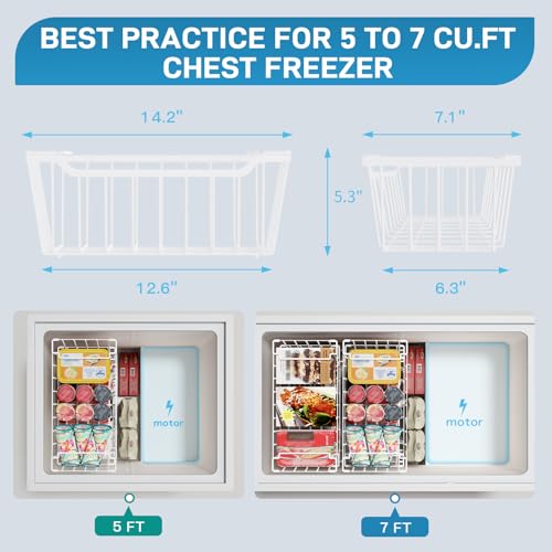 Freezer Organizer Bins, 4 Pack Stackable Chest Freezer Organizer for 5-7 Cu.FT Deep Freezer Sort Frozen Meats and Food, Freezer Storage Baskets with Handles Easy Reach from Bottom, Black
