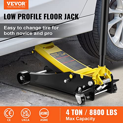 VEVOR 4 Ton Low Profile, Heavy-Duty Steel Racing Floor Jack with Dual Pistons Quick Lift Pump, Lifting Range 3.94