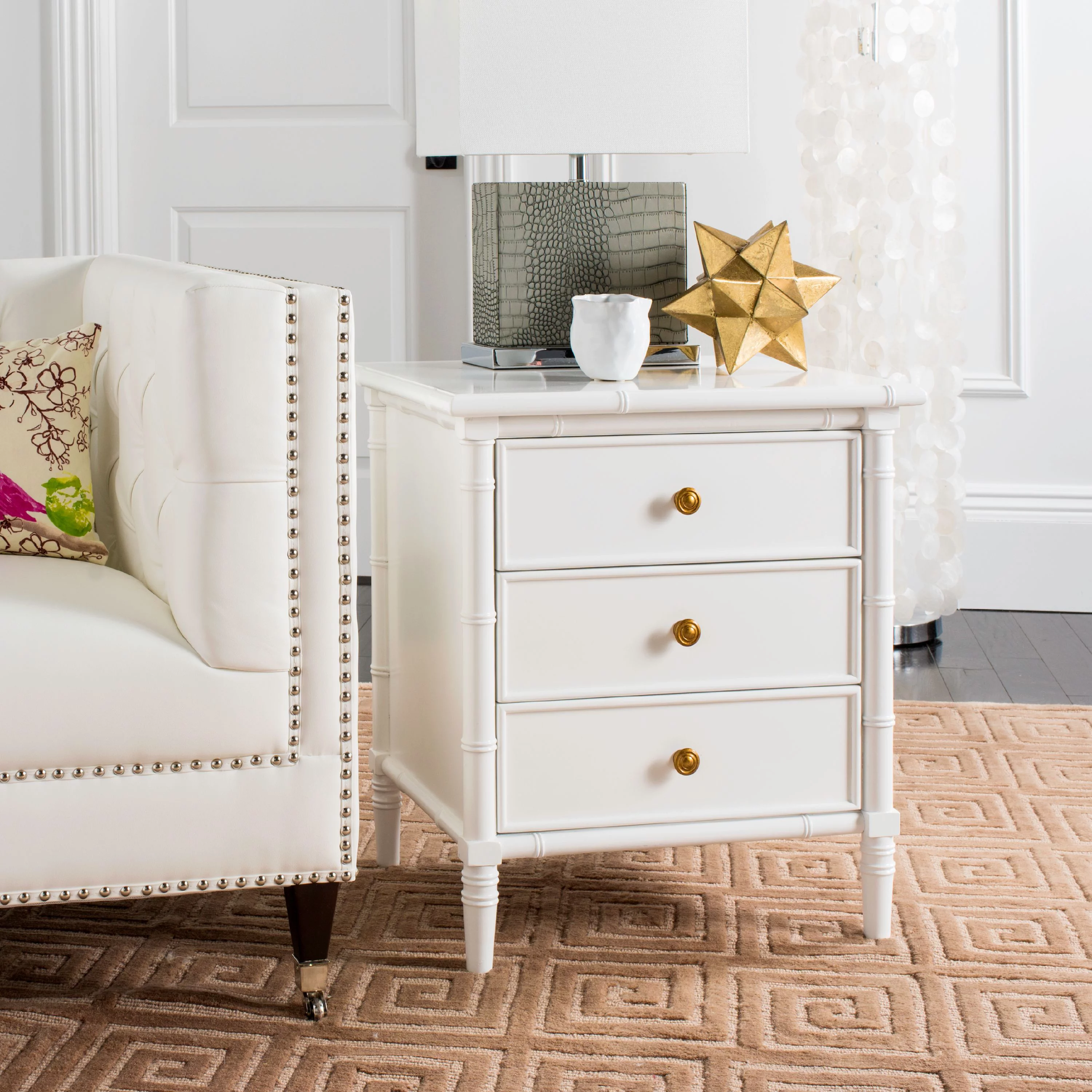 Safavieh Mina 25 in. 3 - Drawer Modern Coastal Bamboo Nightstand