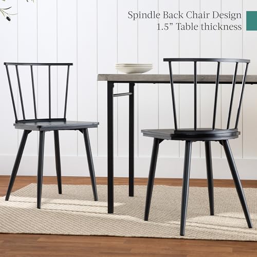 Best Choice Products 4-Piece Farmhouse Dining Table Set w/ 2 Black Spindle Chairs, Dining Bench, Kitchen Table, Windsor Chairs - Dark Brown