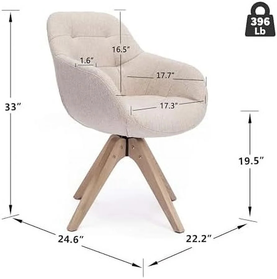xrboomlife Mid Century Modern Swivel Armchair  Contemporary Fabric Accent Chair  Home Office Desk Chair No Wheels  Dining Chair Tufted Back with Sturdy Oak Wood Legs for Small Space Slim