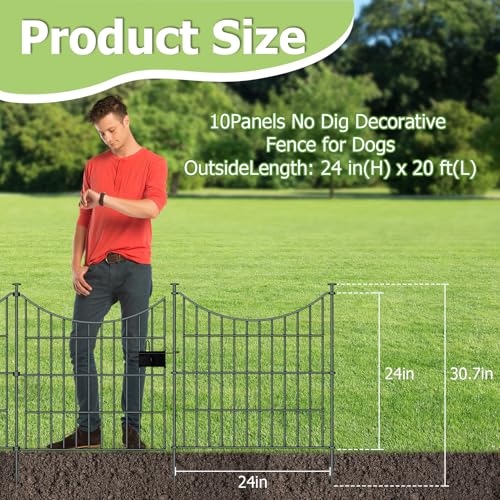 10 Panels Garden Fence Dog Fence Outdoor for Yard, 32in H x 23.6ft L Rustproof Metal Fencing with Ground Stakes | No Dig Animal Proof Containment for Pets/Rabbits | Durable Patio Security Panels
