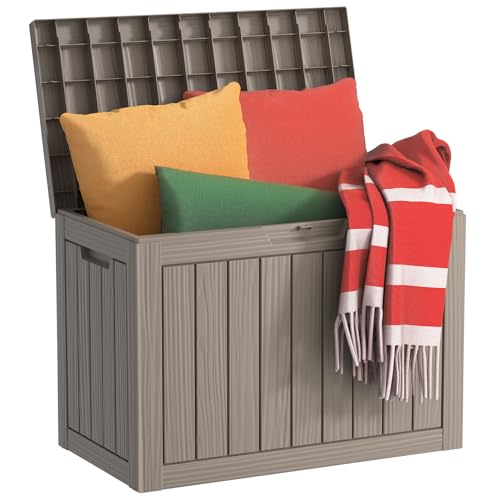 30 Gallon Waterproof Resin Deck Box, UV Resistant Outdoor Storage for Garden, Patio, Porch, Delivery,Striped Black