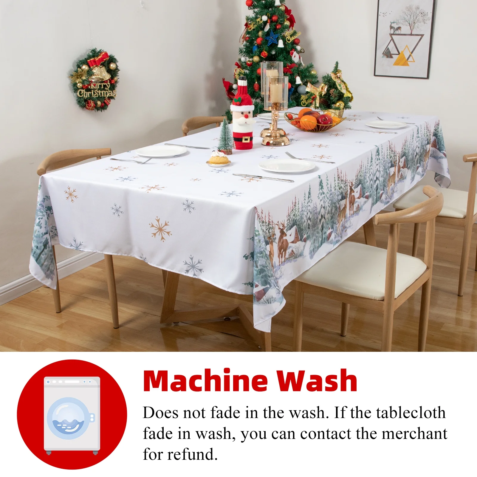 Ray Star Christmas Tablecloth Rectangle 60x102in Machine Washable Table Cloths That Does not Fade in The Wash, Thick Can not See Through Tablecloth, Polyester Table Cover