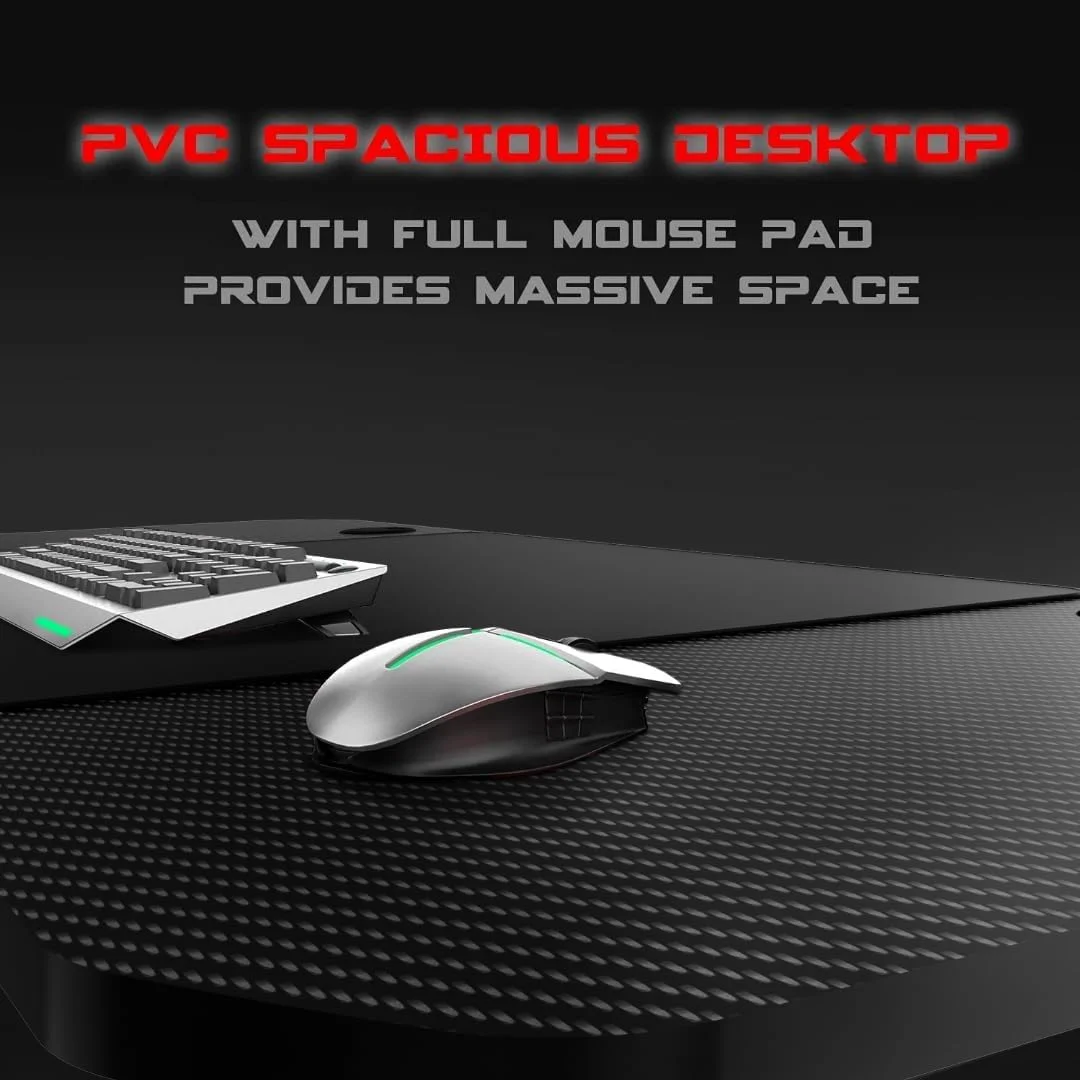 Waleaf Ergonomic Gaming Desk 55 Inch, T Shaped Office PC Computer Desk with Full Desk Mouse Pad, Gamer Tables with Gaming Handle Rack, Cup Holder Headphone Hook