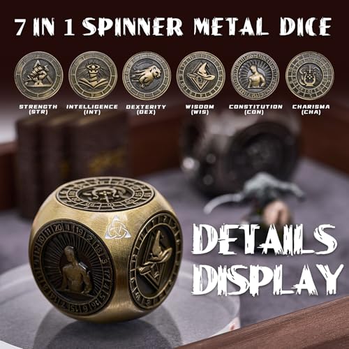 Rotating Metal Dice Set, 7-in-1 Polyhedral Tabletop RPG Accessories with Matte Finish,Spin-Action Design for Role-Playing Games (Matte Green)