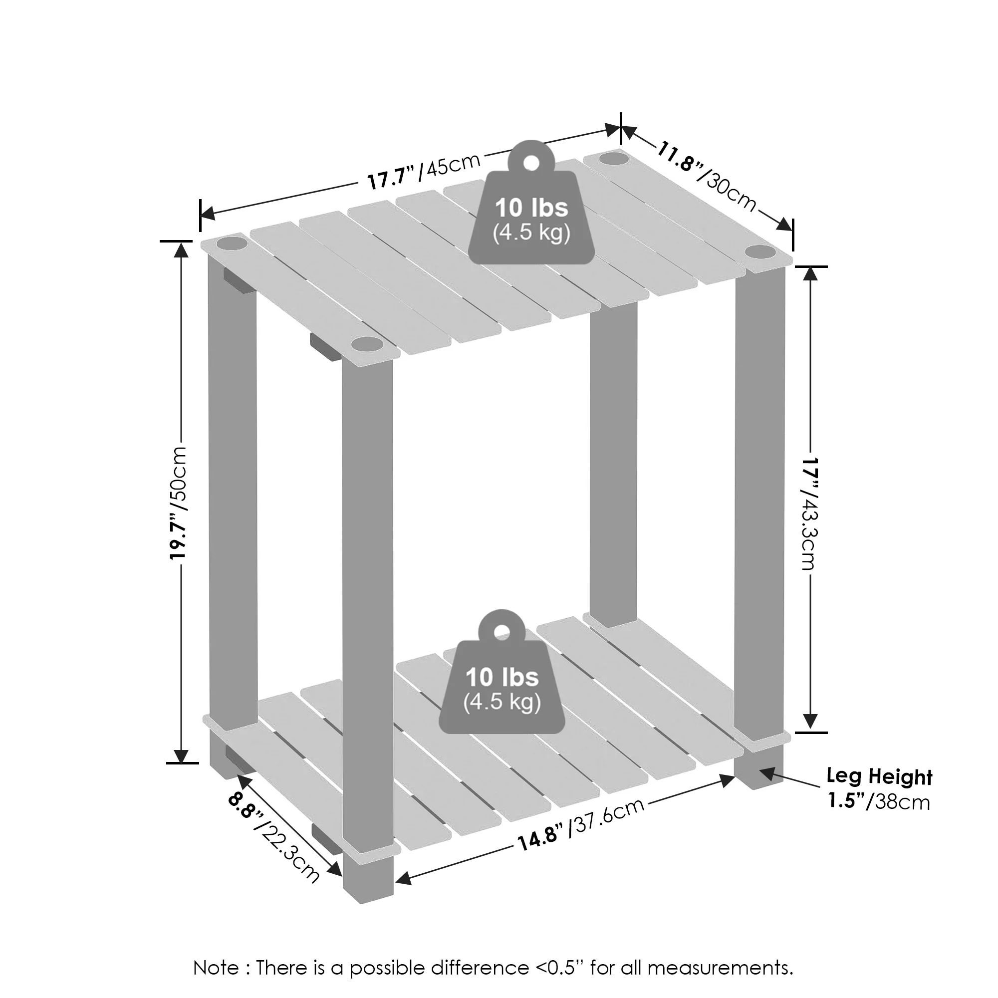 Furinno Turn-N-Tube 2-Tier Wood Slat Small Rectangle End Table with Open Shelves, Natural/Black